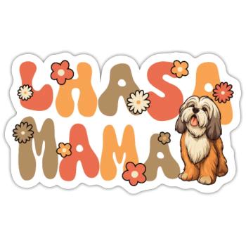 Lhasa Apso Groovy Lhasa Mama - Sticker Größe S (10 x 10 cm) - Mattweiß - Vorne