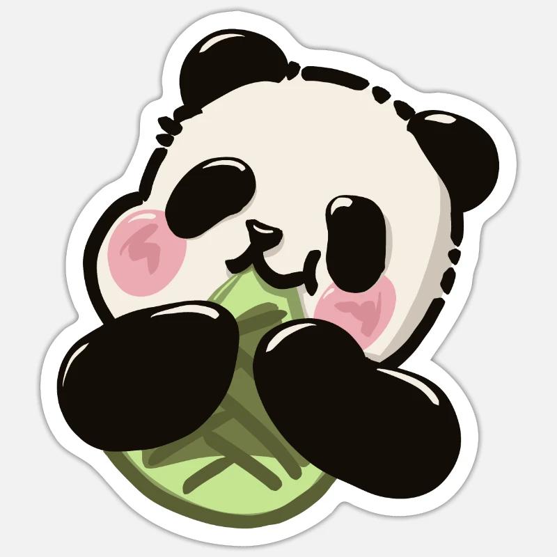 Panda mignon – Snack en bambou - Sticker taille S (10 x 10 cm) - blanc mat