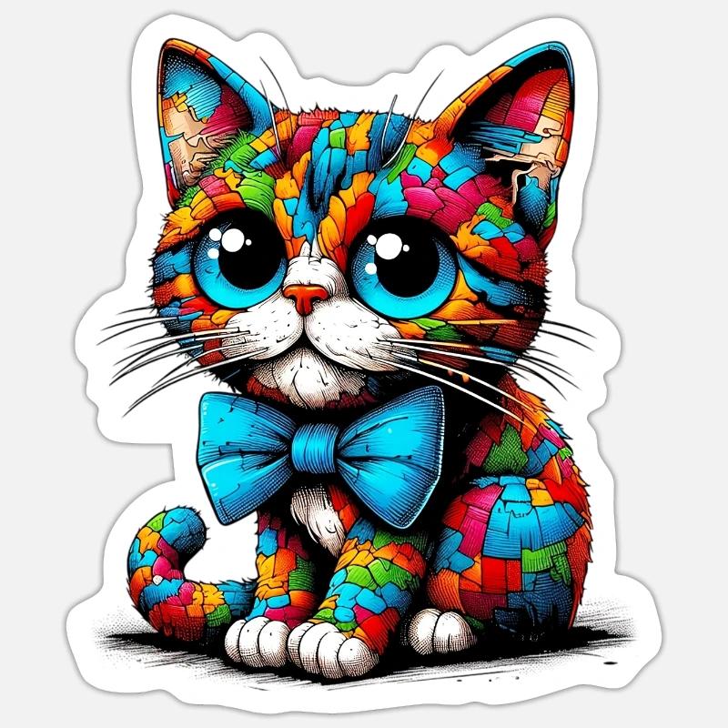 Chat avec noeud papillon - Sticker taille S (10 x 10 cm) - blanc mat