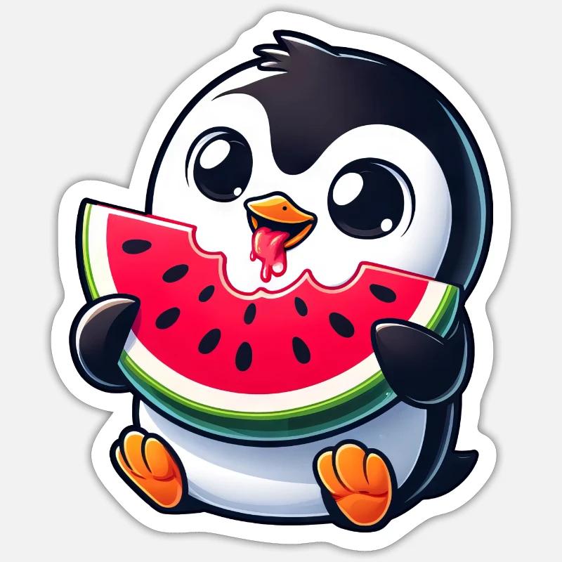 Pingouin avec dessin animé de pastèque Sticker taille S (10 x 10 cm)