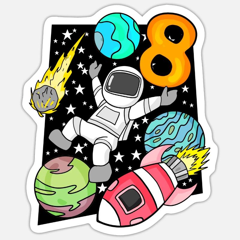 8 Geburtstag Junge Astronaut Rakete - Sticker Größe S (10 x 10 cm) - Mattweiß