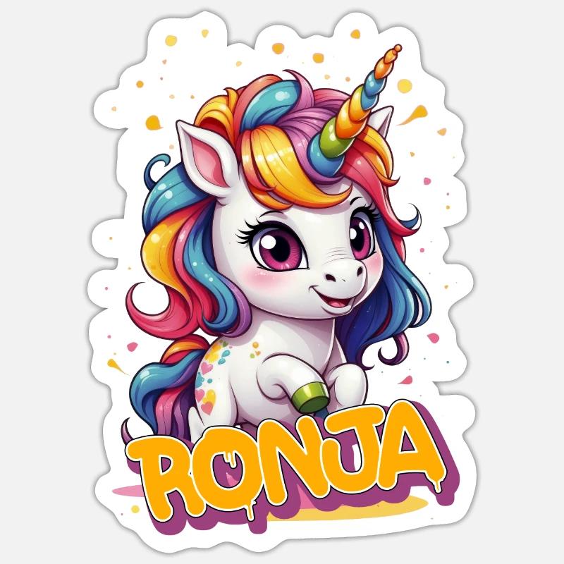 RONJA - Schöner Mädchen Name mit süßem Einhorn Sticker Größe S (10 x 10 cm)