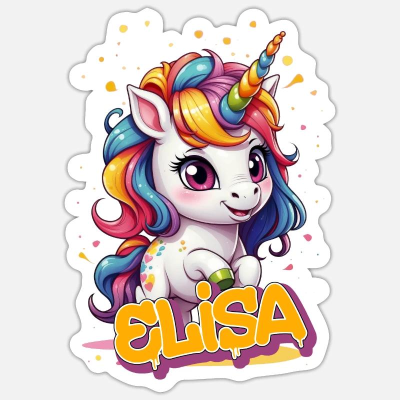 ELISA - Schöner Mädchen Name mit süßem Einhorn Sticker Größe S (10 x 10 cm)