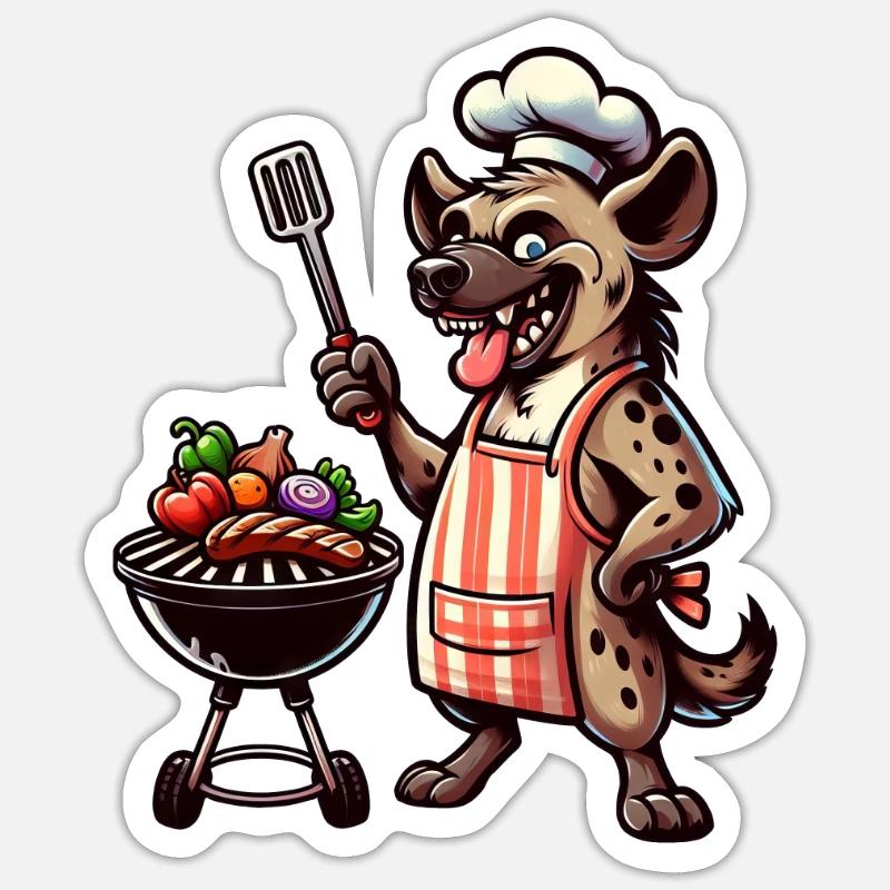 Summer BBQ with Chef Hyena - Sticker size S (10 x 10 cm) - white matte