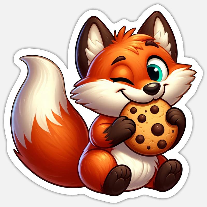 Cute red fox with biscuit - Sticker size S (10 x 10 cm) - white matte