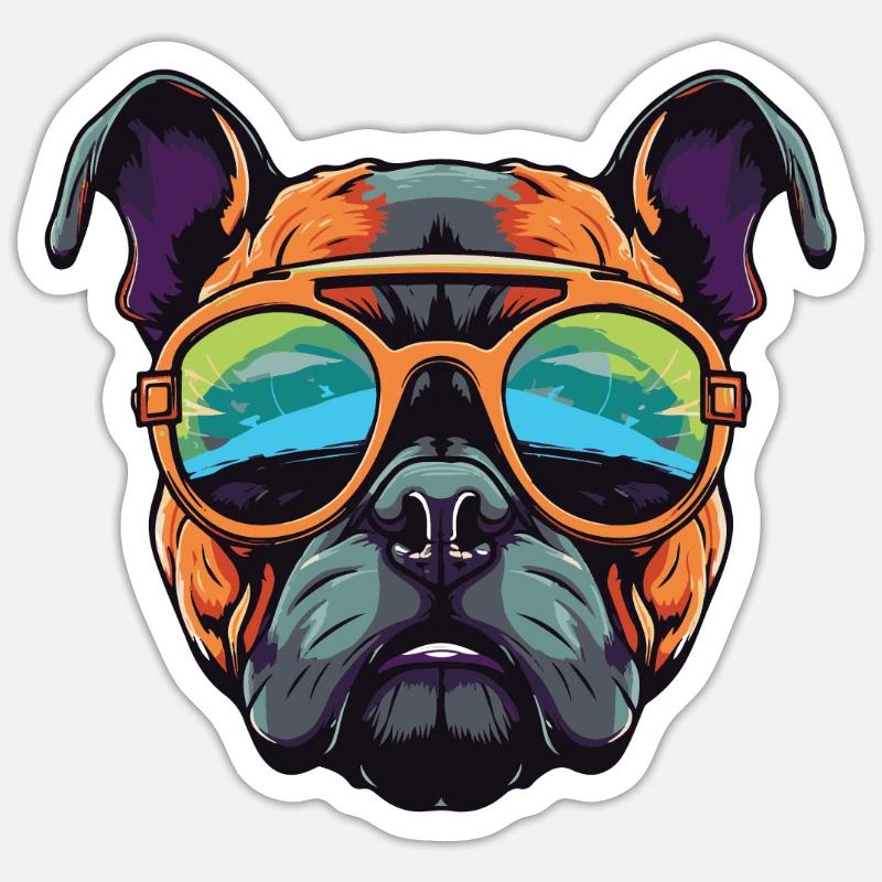 Tête de chien bouledogue cool - Sticker taille S (10 x 10 cm) - blanc mat