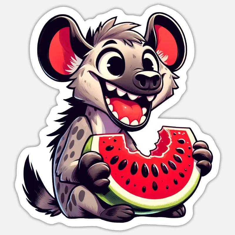 Hyène avec motif d’été pastèque - Sticker taille S (10 x 10 cm) - blanc mat