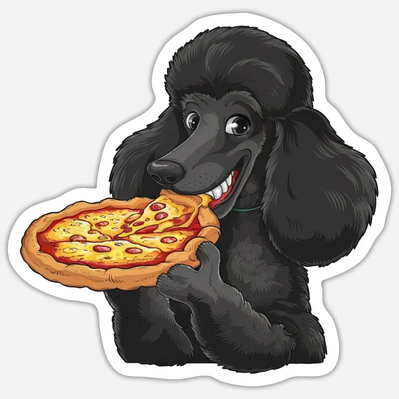 Schwarzer Pudel Pizza Comic - Sticker Größe S (10 x 10 cm) - Mattweiß