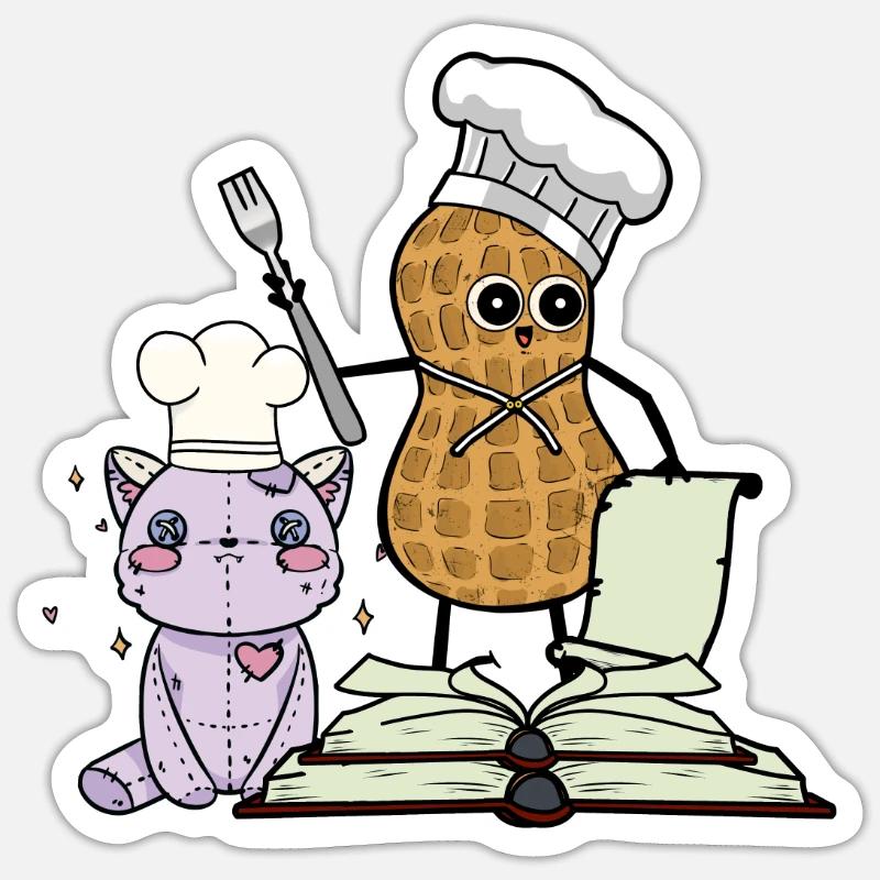 ERDNUSS KOCH FREUNDE KOCHEN - Sticker Größe S (10 x 10 cm) - Mattweiß