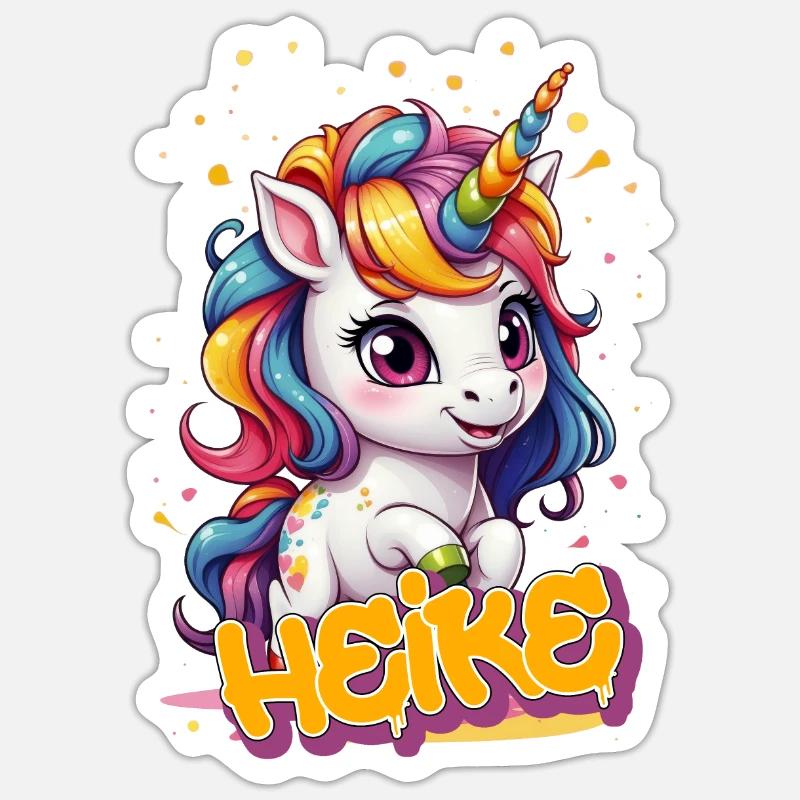 HEIKE - Schöner Mädchen Name mit süßem Einhorn Sticker Größe S (10 x 10 cm)