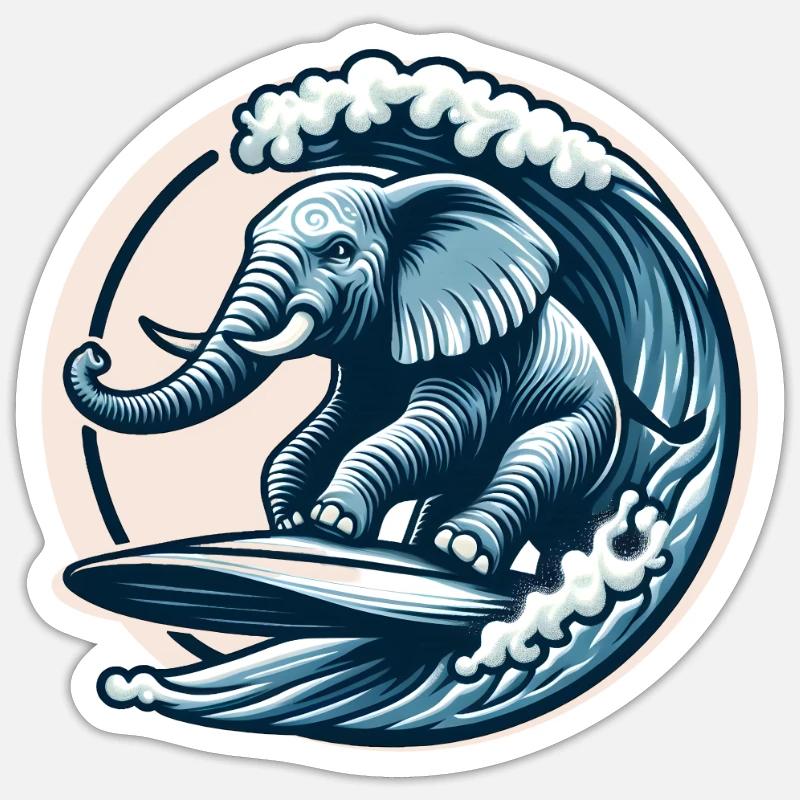 Surfender Elefant - Sticker Größe S (10 x 10 cm) - Mattweiß