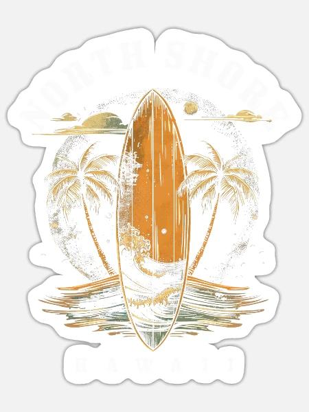 North Shore Hawaii Surfen Vintage Surfer - Sticker Größe S (10 x 10 cm) - Mattweiß
