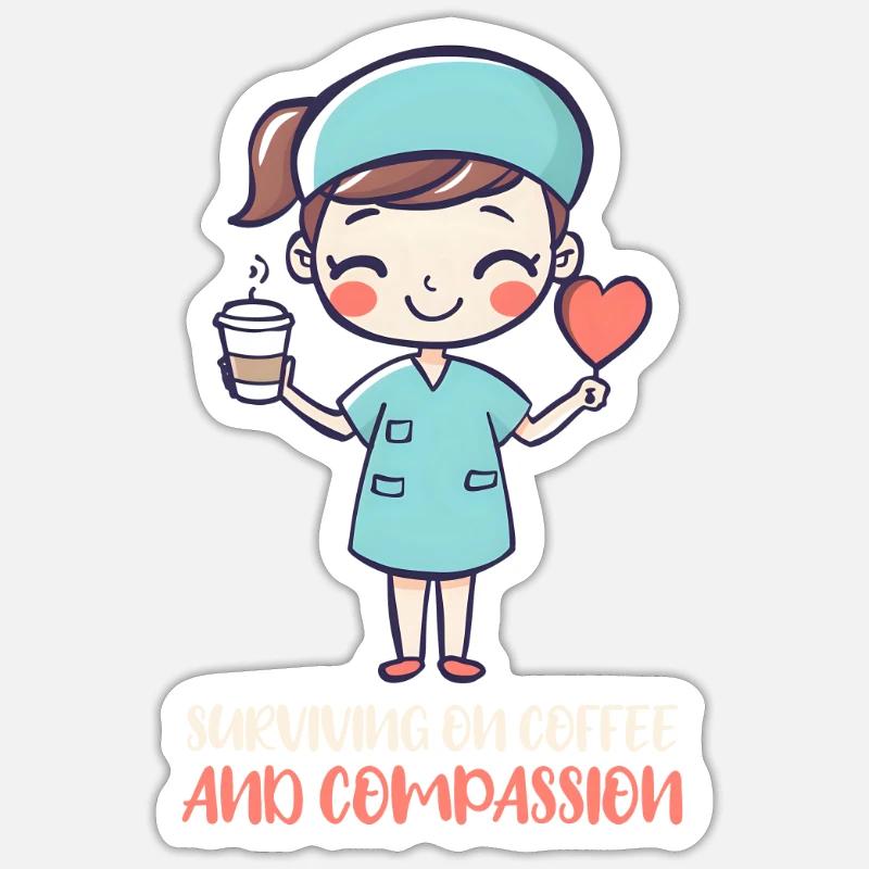 Krankenschwester Mutter überlebt mit Kaffee und Mitgefühl Sticker Größe S (10 x 10 cm)