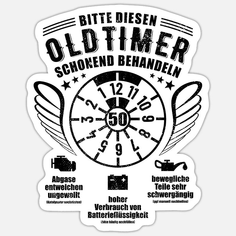 Oldtimer schonend behandeln - 50. Geburtstag - Sticker Größe S (10 x 10 cm) - Mattweiß