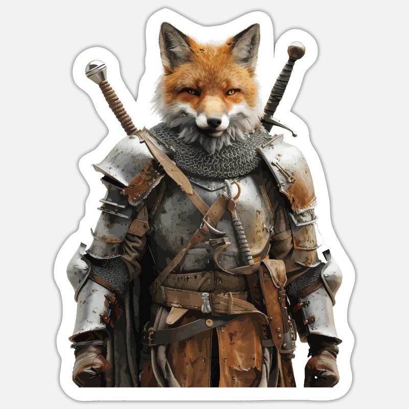 Fox Knight Middle Ages - Sticker size S (10 x 10 cm) - white matte