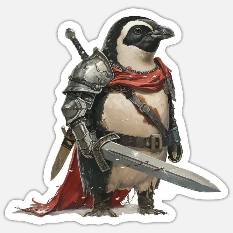 Chevalier Pingouin Moyen Âge - Sticker taille S (10 x 10 cm) - blanc mat