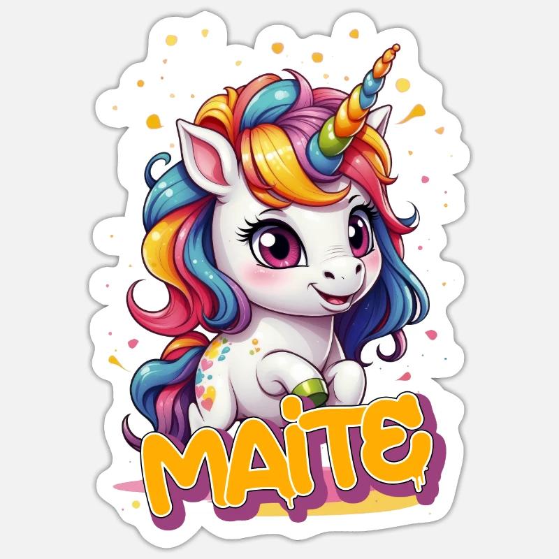 MAITE - Schöner Mädchen Name mit süßem Einhorn Sticker Größe S (10 x 10 cm)