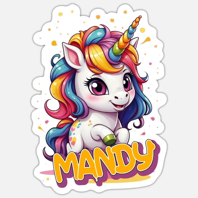 MANDY - Schöner Mädchen Name mit süßem Einhorn Sticker Größe S (10 x 10 cm)