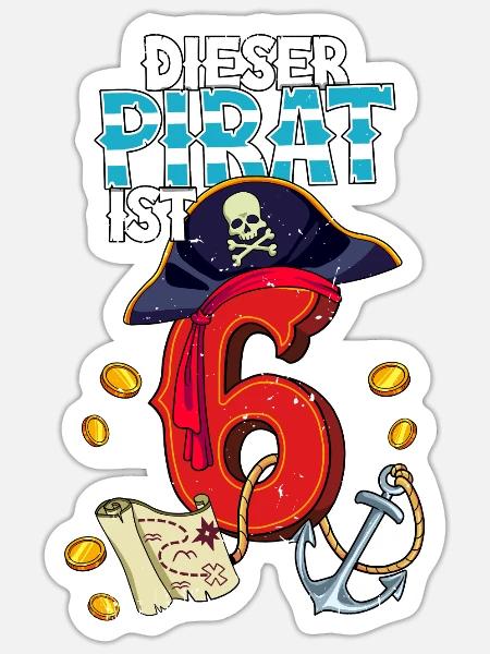 6. Geburtstag Piraten - Sticker Größe S (10 x 10 cm) - Mattweiß