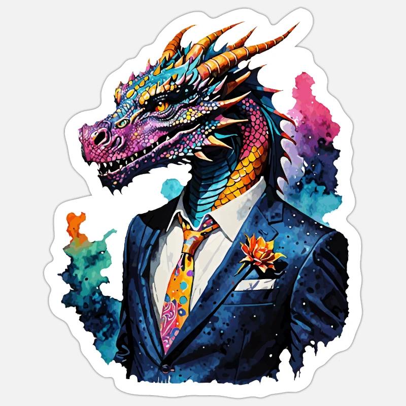 Drache im Anzug - Sticker Größe S (10 x 10 cm) - Mattweiß
