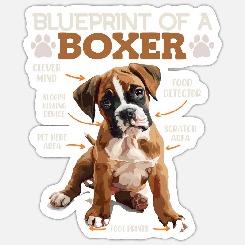 Boxer allemand PLAN DE CONSTRUCTION D'UN BOXER Drôle - Sticker taille S (10 x 10 cm) - blanc mat