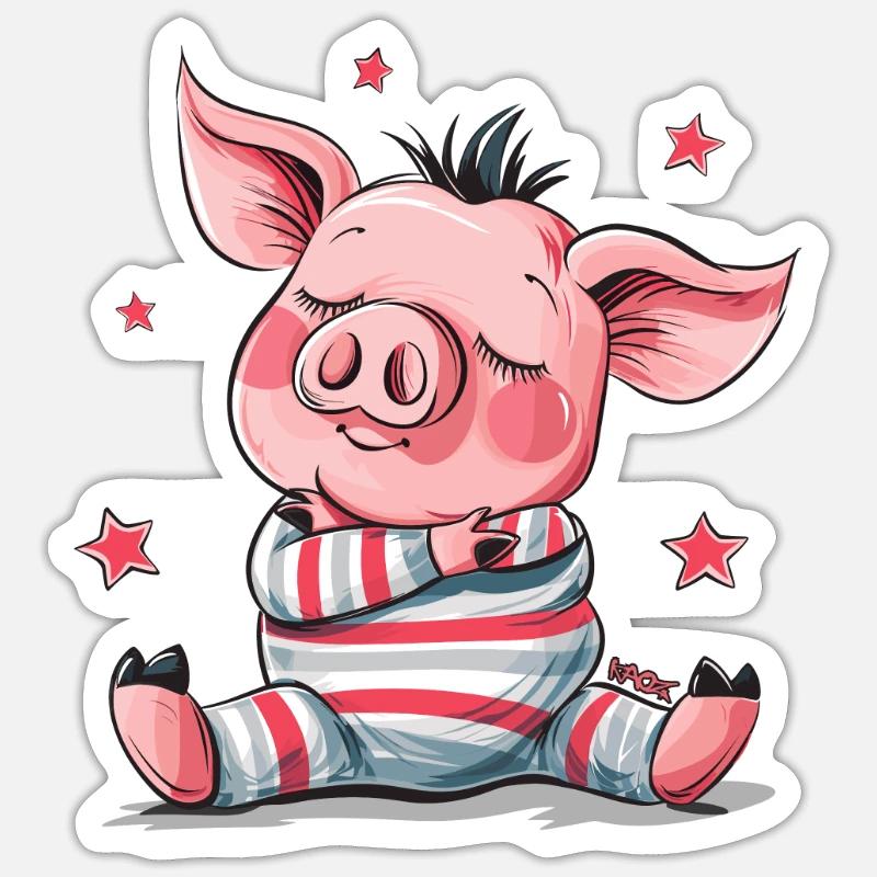Cochon mignon qui dort - Sticker taille S (10 x 10 cm) - blanc mat