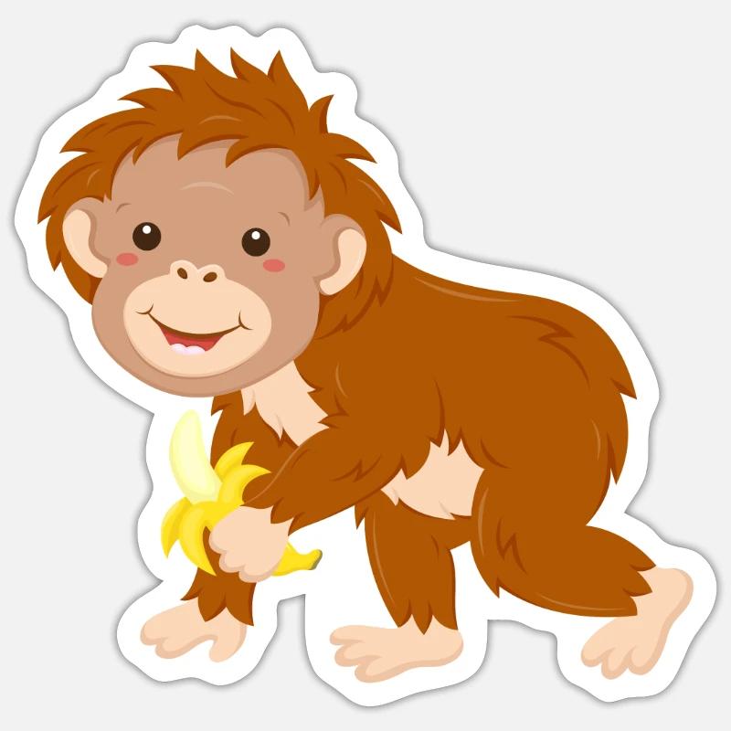 Bébé singe orang-outan - Sticker taille S (10 x 10 cm) - blanc mat