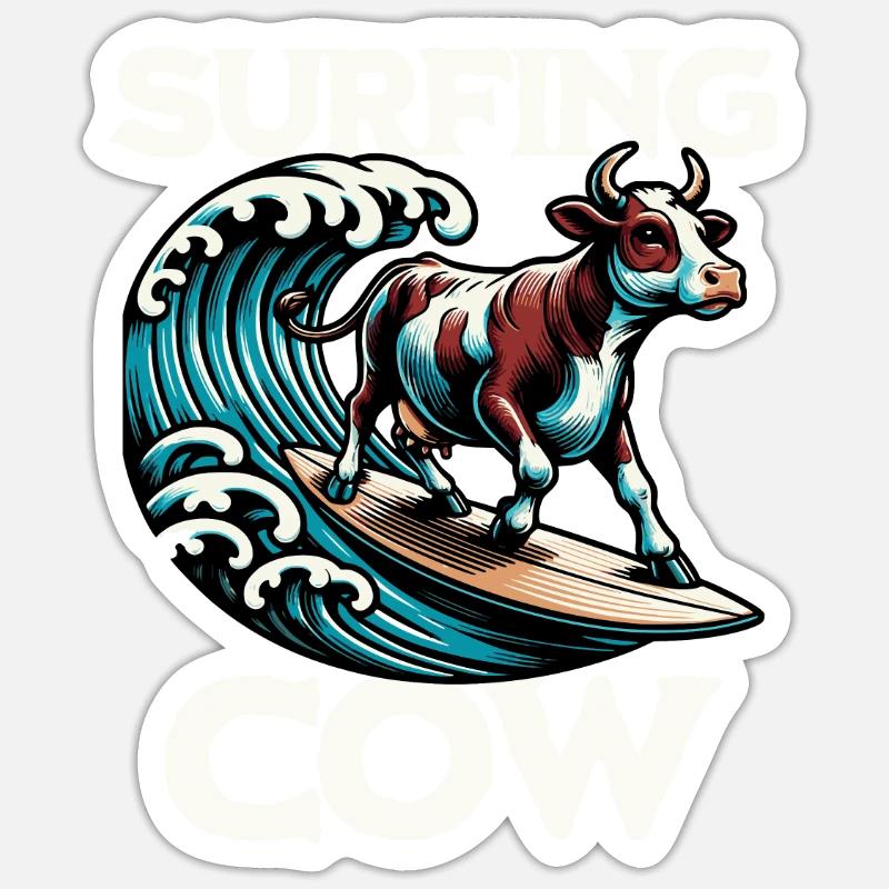 Vache surfeuse Sticker taille S (10 x 10 cm)