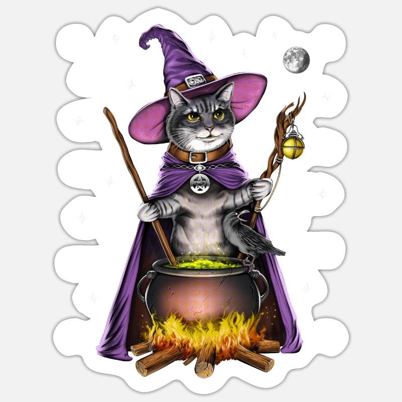 Sorcière du chat - Sticker taille S (10 x 10 cm) - blanc mat