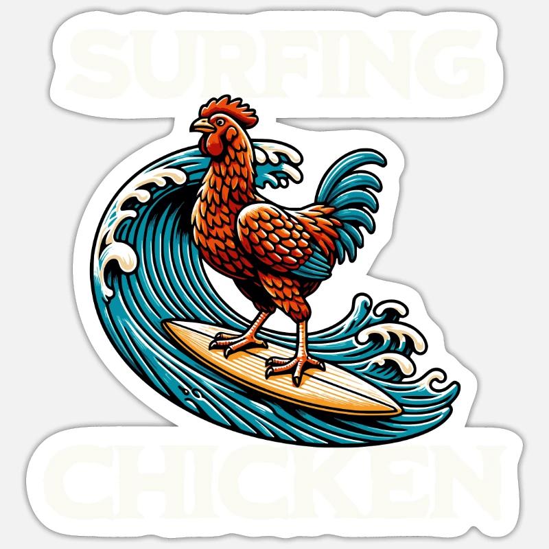 Surfing Chicken - Sticker size S (10 x 10 cm) - white matte