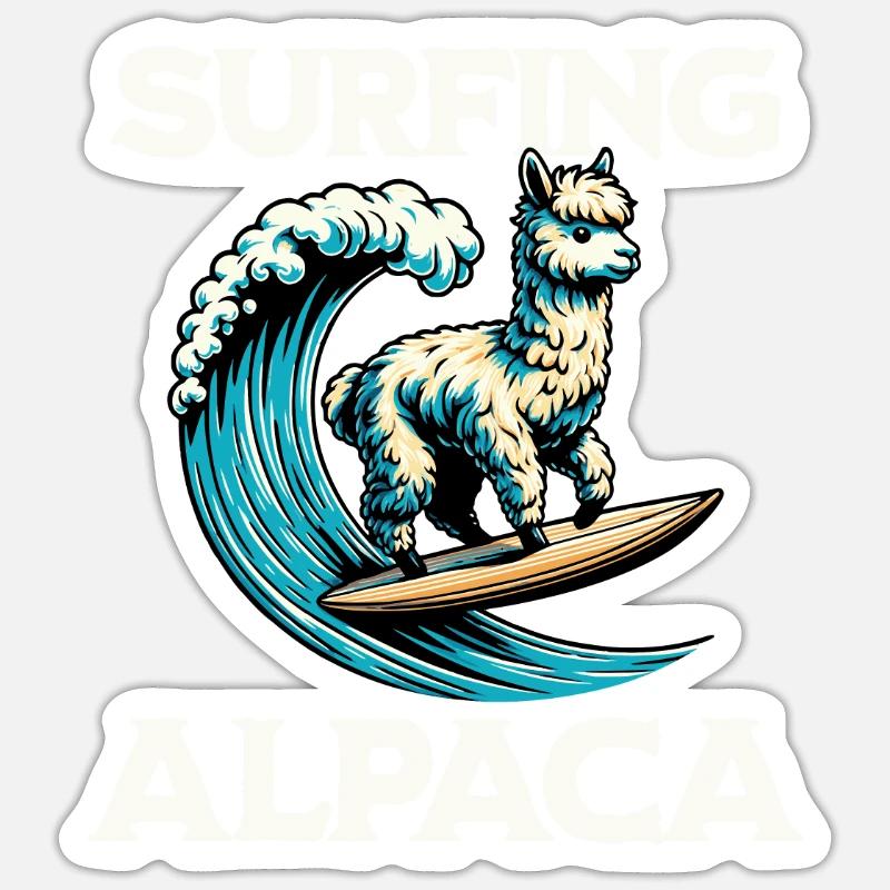 Surfing Alpaca - Sticker size S (10 x 10 cm) - white matte
