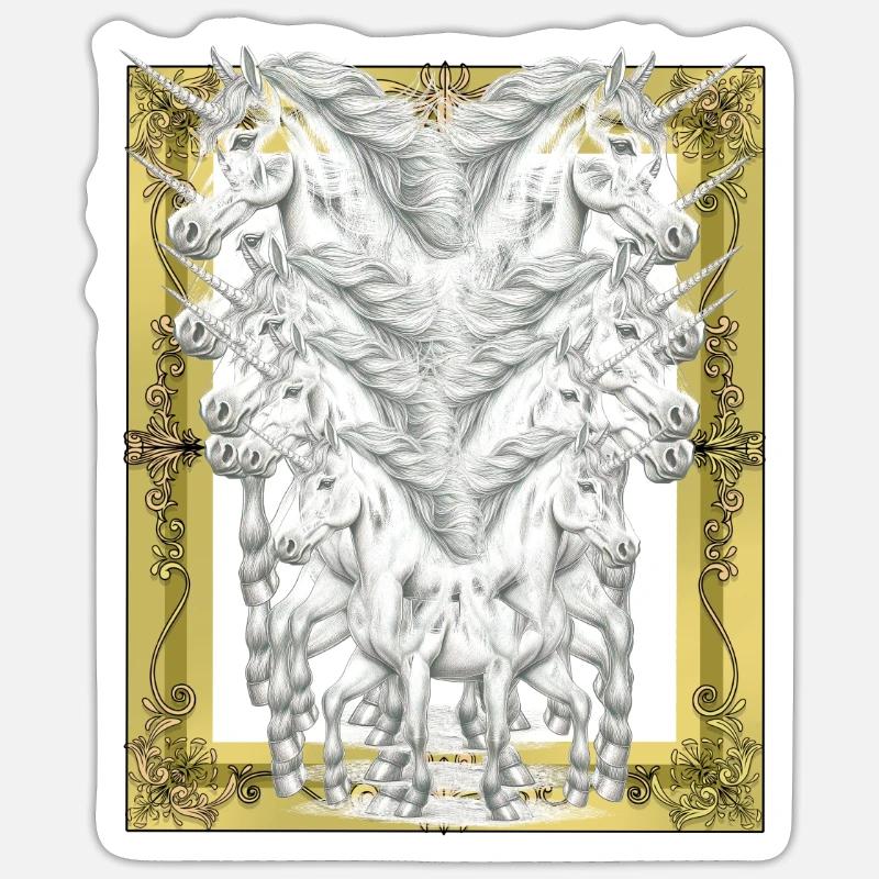 Mittelater Einhörner Einhorn Pferd Pferde - Sticker Größe S (10 x 10 cm) - Mattweiß