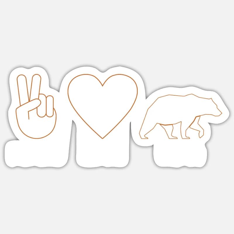 Peace Love Bear - Grizzly Bear Brown Bear - Sticker taille S (10 x 10 cm) - blanc mat