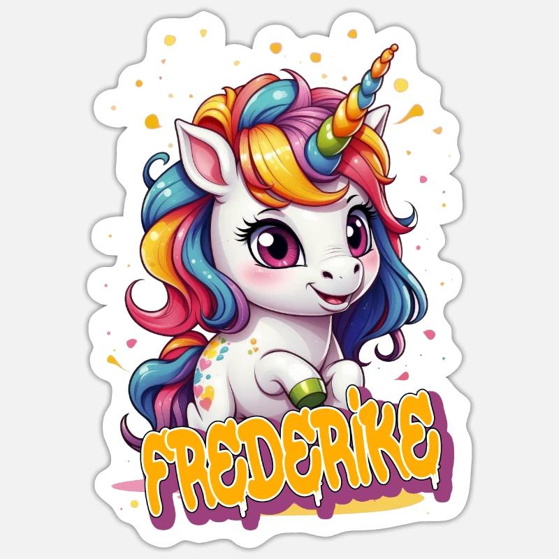 FREDERIKE - Schöner Mädchen Name mit süßem Einhorn Sticker Größe S (10 x 10 cm)