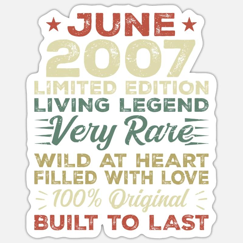 Juni 2007 Geburtstag Juni 2007 Geschenk Juni 2007 - Sticker Größe S (10 x 10 cm) - Mattweiß