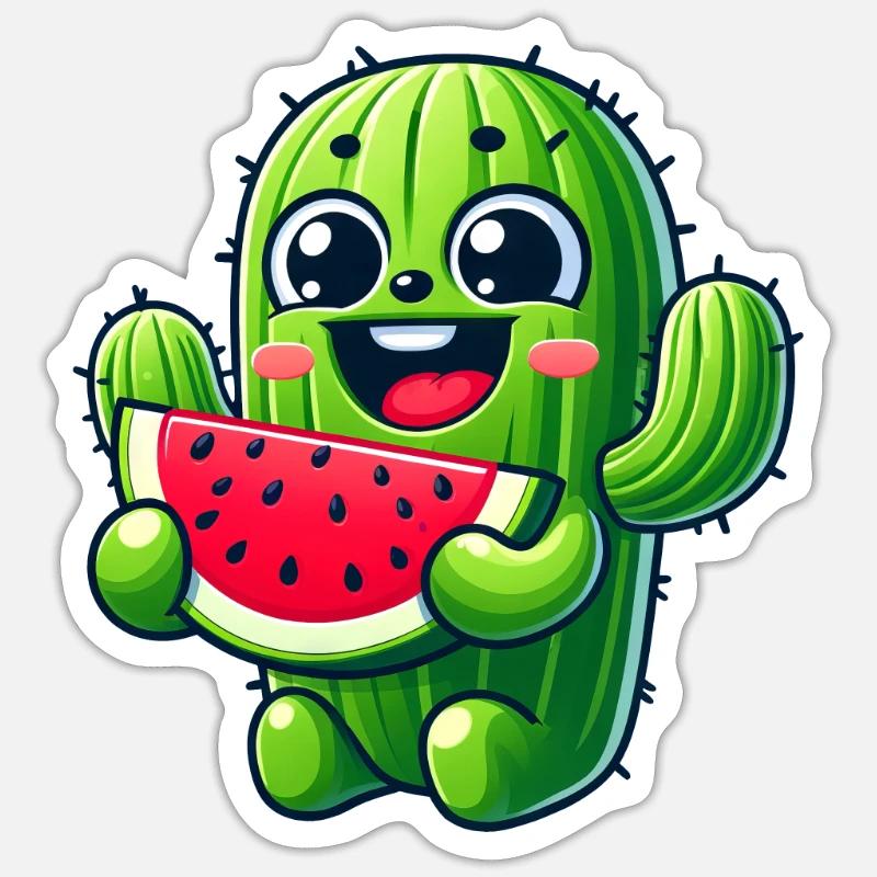 Bande dessinée mignonne de cactus avec pastèque fruitée Sticker taille S (10 x 10 cm)