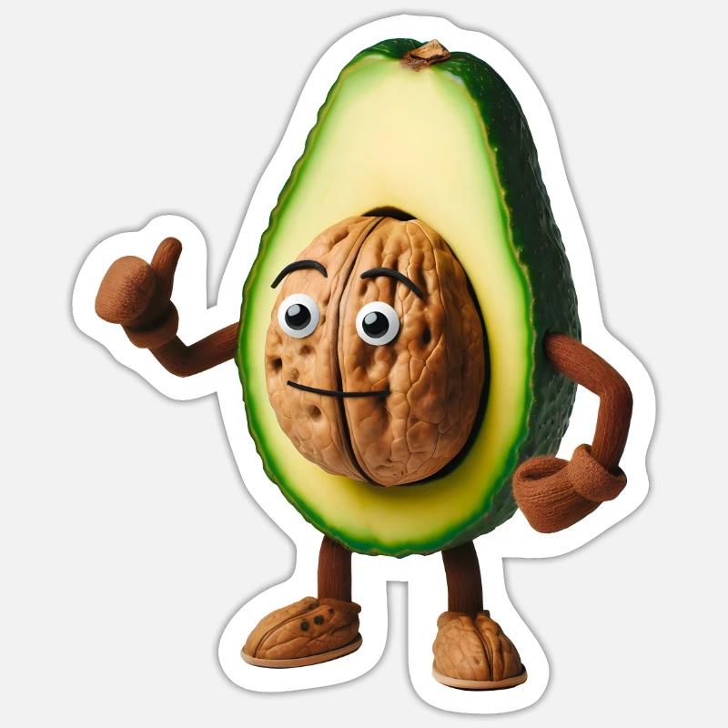 Cute avocado with walnut kernel! - Sticker size S (10 x 10 cm) - white matte