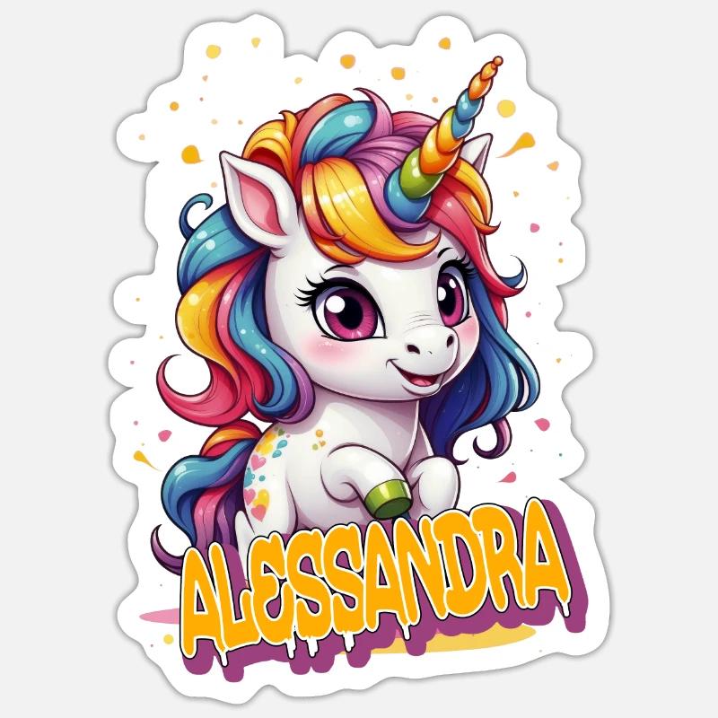 ALESSANDRA - Schöner Mädchen Name süßem Einhorn Sticker Größe S (10 x 10 cm)