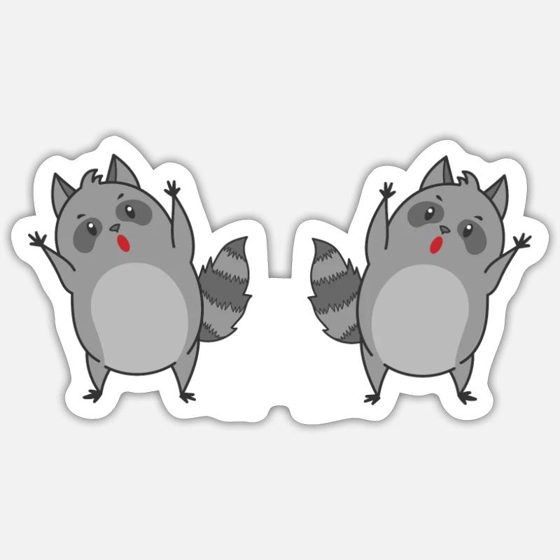 Des ratons laveurs dansent - Sticker taille S (10 x 10 cm) - blanc mat