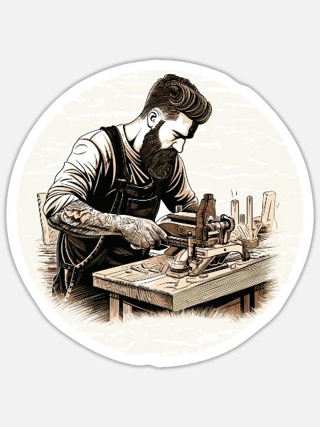 Handwerker Zimmermann-Holzarbeit Zimmerer - Sticker Größe S (10 x 10 cm) - Mattweiß
