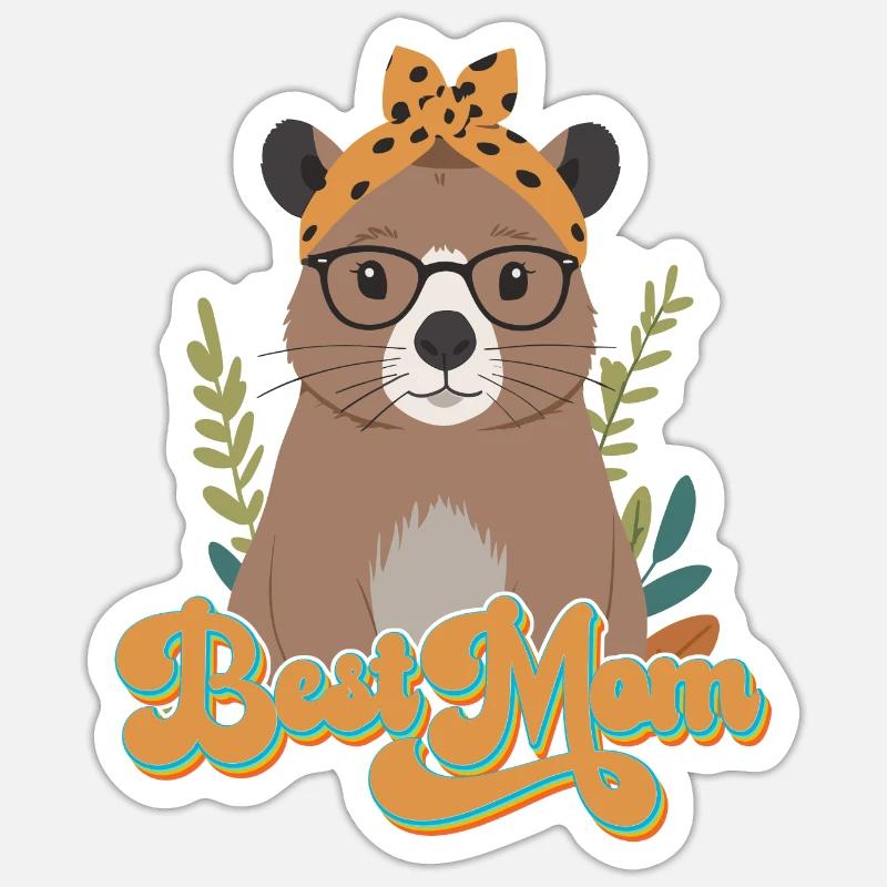 Drôle Capymama Capybara Mère Design - Sticker taille S (10 x 10 cm) - blanc mat