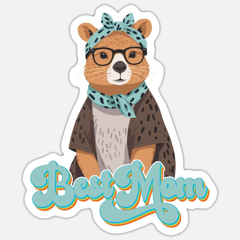 Drôle Capymama Capybara Mère Design - Sticker taille S (10 x 10 cm) - blanc mat