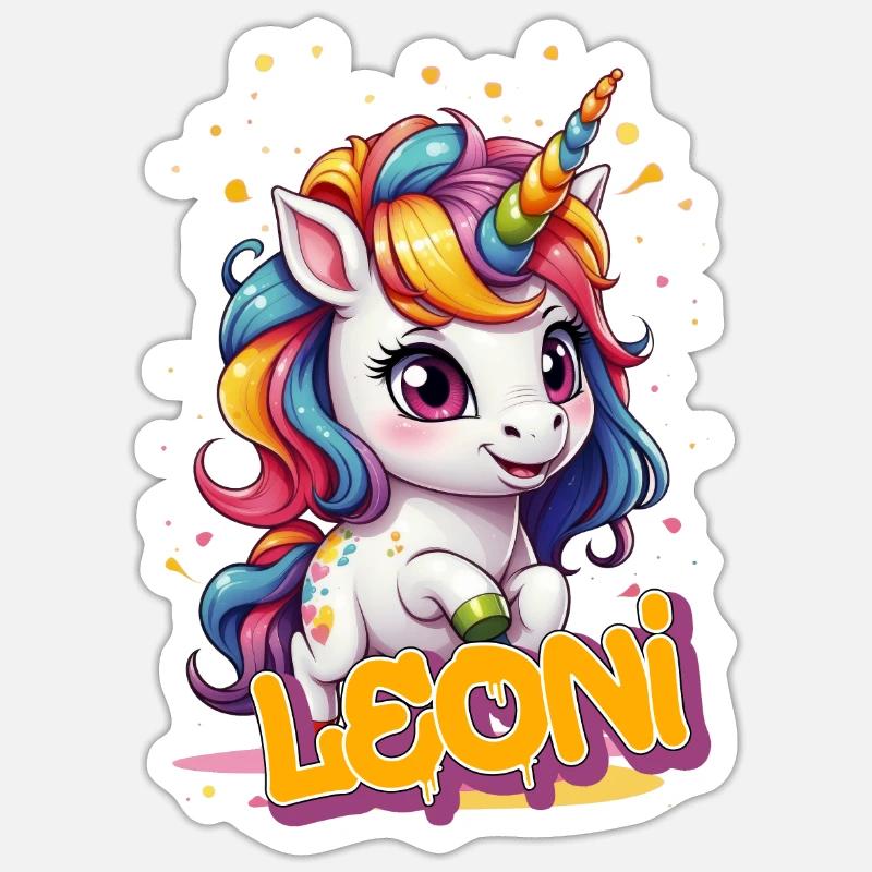 LEONI - Schöner Mädchen Name mit süßem Einhorn Sticker Größe S (10 x 10 cm)
