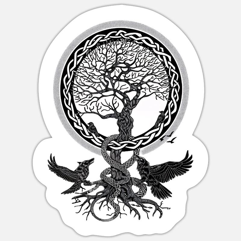 Round braided arborvitae with ravens Sticker size S (10 x 10 cm)