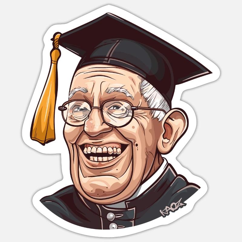 Alter Knacker Opa: Bildung Abschlussfeier Hut Sticker Größe S (10 x 10 cm)