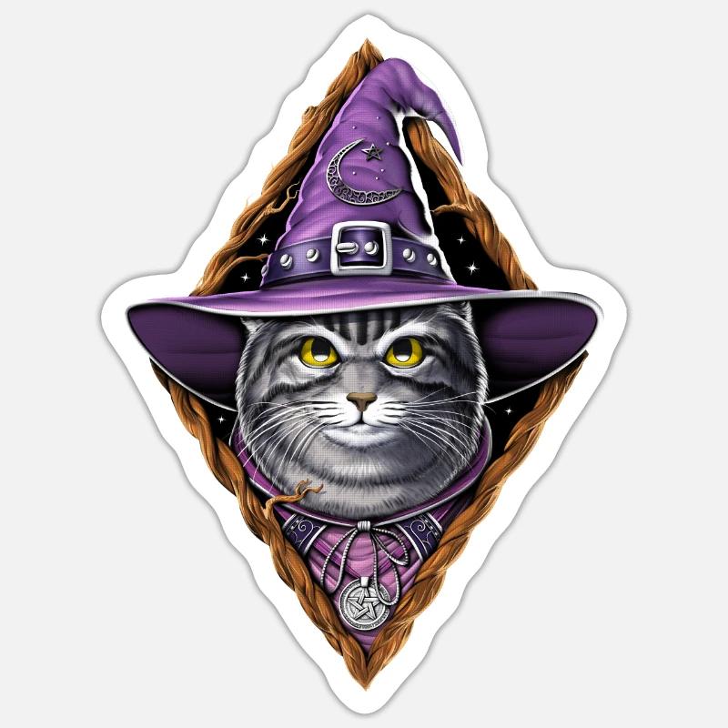 Katze Hexe - Sticker Größe S (10 x 10 cm) - Mattweiß