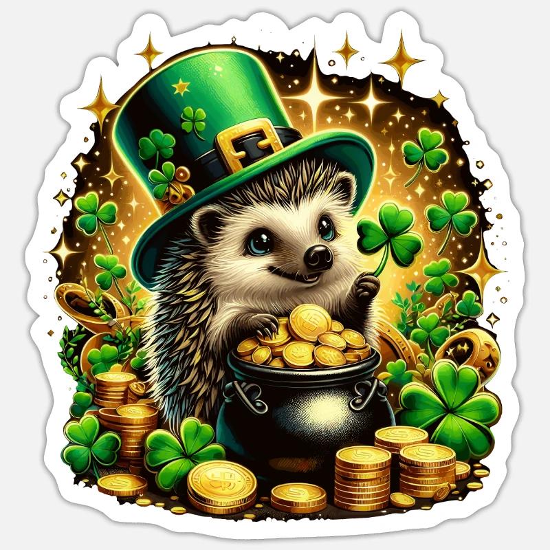 Pot d’or hérisson - Sticker taille S (10 x 10 cm) - blanc mat