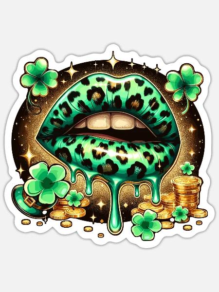 Irish Lips St Patricks Day - Sticker Größe S (10 x 10 cm) - Mattweiß