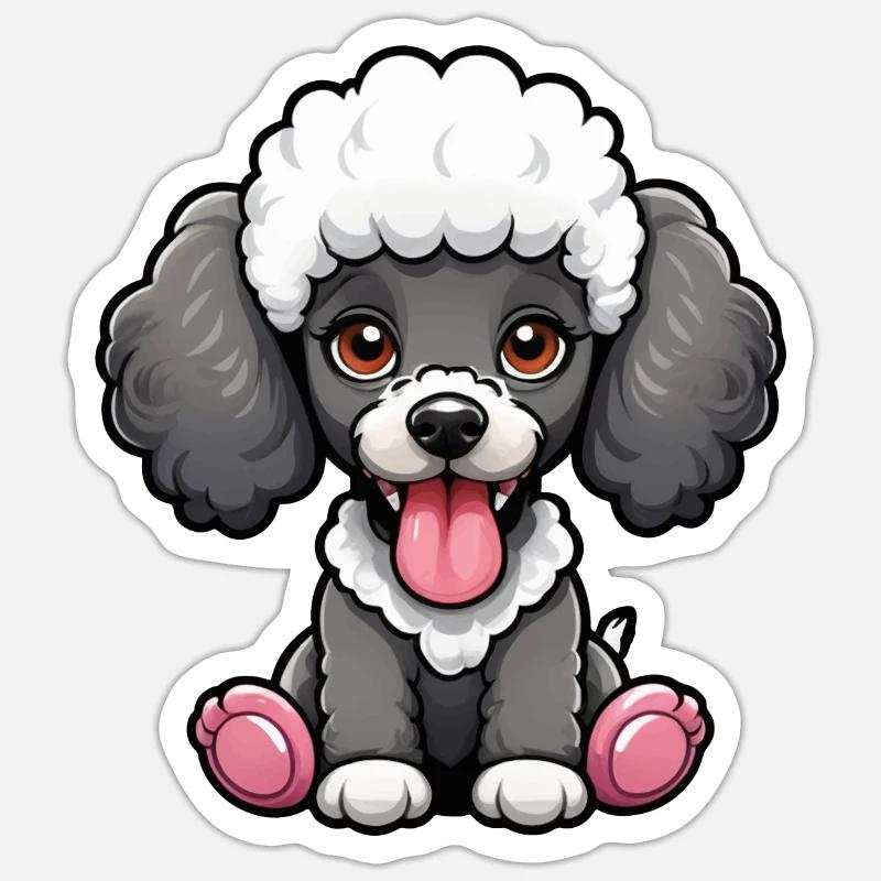 Doux caniche N&B - Sticker taille S (10 x 10 cm) - blanc mat