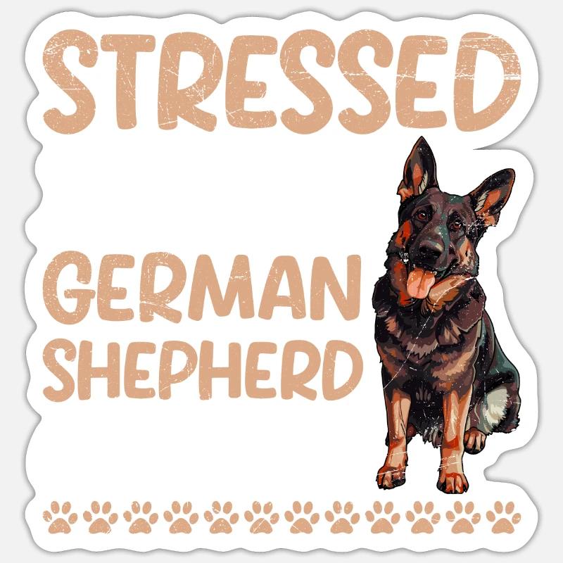 Deutscher Schäferhund STRESSED OBSESSED - Sticker Größe S (10 x 10 cm) - Mattweiß